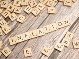 the word inflation is spelled out in scrabble letters