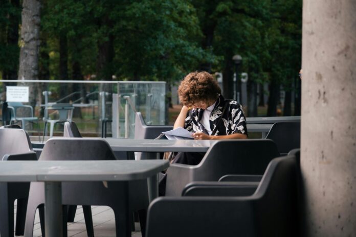 university student studying outdoors in vancouver