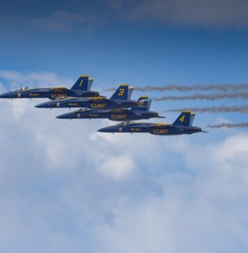 us navy blue angels jet formation in flight