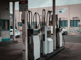 white and black gas pumps