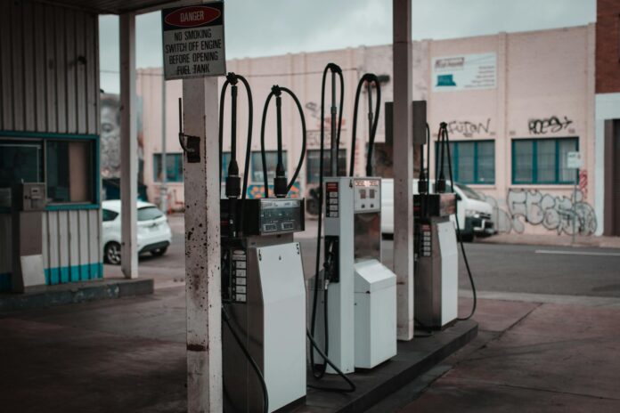 white and black gas pumps